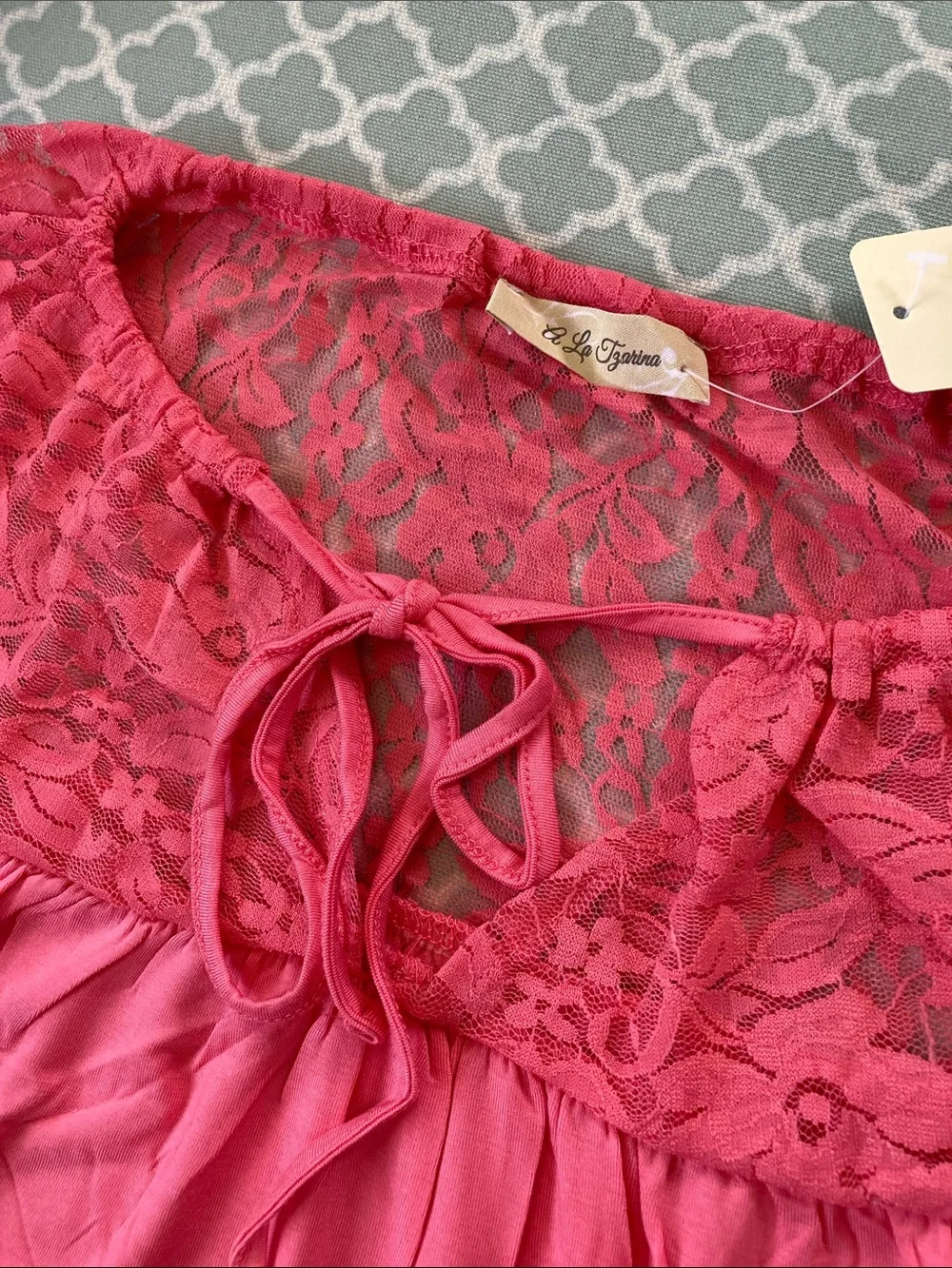 A La Tzarina Pink Lace Yoke Tunic Dress S
